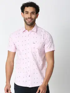 Solemio Men Pink Slim Fit Printed Casual Shirt