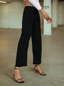 Flying Machine Women Black Wide Leg Mid Rise Stretchable Jeans