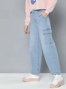 Flying Machine Women Blue Wide Leg High-Rise Heavy Fade Stretchable Jeans