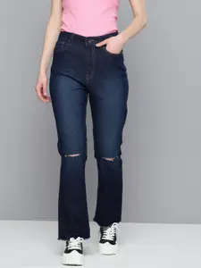 Flying Machine Women Straight Fit High-Rise Slash Knee Light Fade Stretchable Jeans