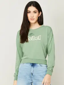 Ginger by Lifestyle Women Olive Green Printed Sweatshirt