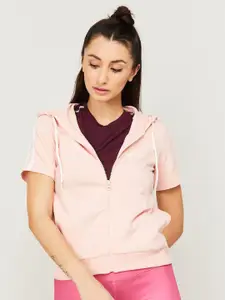 Kappa Women Pink Solid Cotton Hooded Sweatshirt
