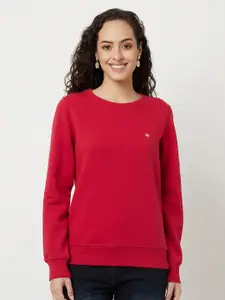 Crimsoune Club Women Red Solid Cotton Sweatshirt