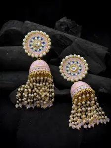 Silvermerc Designs Gold-Plated & Pink Contemporary Jhumkas Earrings