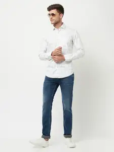 Crimsoune Club Men White Slim Fit Windowpane Checks Checked Casual Shirt