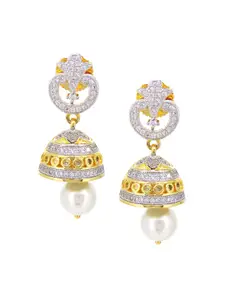 Tistabene Gold-Toned & White Contemporary Jhumkas Earrings