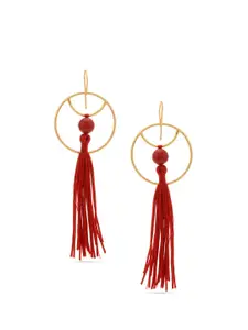 Tistabene Red & Gold-Toned Contemporary Tassel Drop Earrings