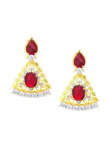 Tistabene Women Red & Gold-Toned Triangular Drop Earrings