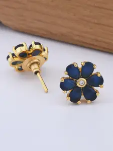 Tistabene Women Gold-Toned & Blue Floral Stone Studs Earrings