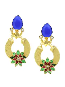 Tistabene Women Blue & Gold-Toned Floral Drop Earrings