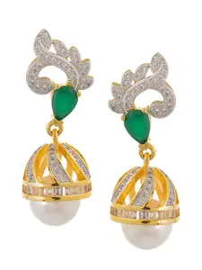Tistabene Gold-Plated & Green Dome Shaped Drop Earrings
