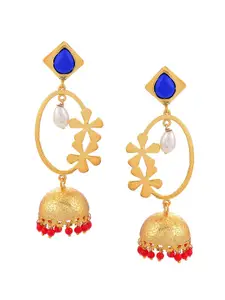 Tistabene Blue & Gold-Toned Contemporary Jhumkas Earrings