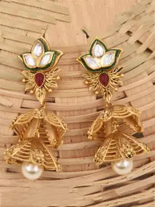 Tistabene Women Gold- Plated & Pink Floral Drop Earrings