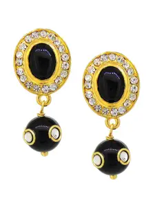 Tistabene Women Gold-Plated & Black Oval Drop Earrings