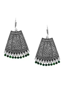 Tistabene Green & Silver-Toned Contemporary Drop Earrings