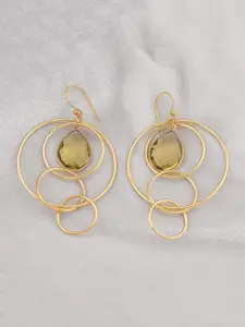 Tistabene Green Gold-Plated Contemporary Drop Earrings