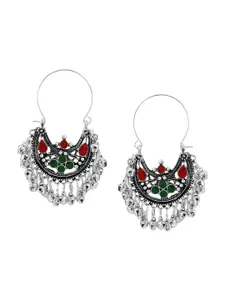 Tistabene Silver-Plated& Red Contemporary Chandbalis Earrings