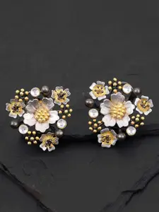 Tistabene Women White & Gold-Toned Floral Studs Earrings