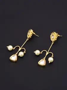 Tistabene Women Gold-Toned & White Contemporary Drop Earrings