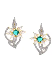 Tistabene Green & White Gold-Plated Contemporary Stud Earrings
