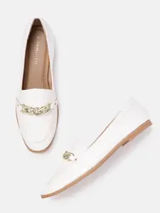 Allen Solly Women White & Gold-Toned Link Detail Loafers