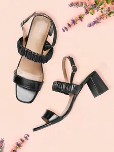 Allen Solly Black Solid Block Heels with Ruched Detail