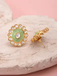 Tistabene Gold-Toned & Green Contemporary Studs Earrings