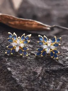 Tistabene Blue & White Gold-Plated Floral Studs Earrings