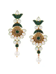 Tistabene Women Gold-Toned & Green Contemporary Drop Earrings