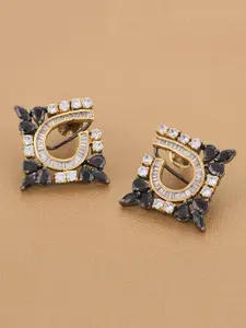 Tistabene Black & White Gold-Plated Square Studs Earrings