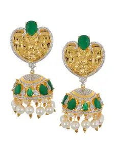 Tistabene Women Green & White International Diamonds Colored Stones Jhumkas Earrings