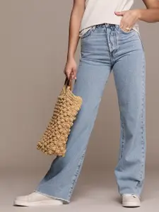 MANGO Women Sustainable Nora Wide Leg Heavy Fade Pure Cotton Jeans