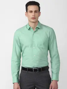 Peter England Men Green Spread Collar Slim Fit Formal Shirt