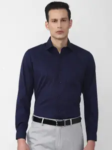 Van Heusen Men Navy Blue Grid Tattersall Checks Checked Pure Cotton Casual Shirt