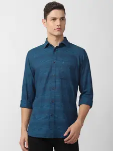 Van Heusen Sport Men Blue Slim Fit Horizontal Stripes Cotton Casual Shirt
