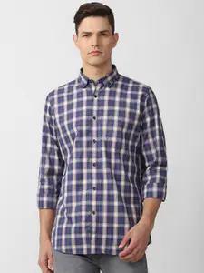 Van Heusen Sport Men Blue & White Slim Fit Tartan Checks Checked Casual Shirt
