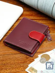 Teakwood Leathers Women Burgundy & Red Leather Two Fold Wallet