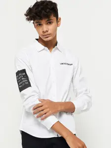 max Boys Cotton White Printed Casual Shirt