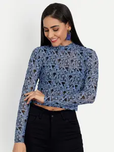 ESSQUE Women Blue Mickey Print Full Sleeves Top