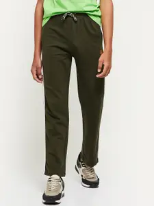 max Boys Green Solid Pure Cotton Track Pants