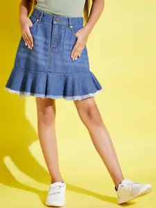 Noh.Voh - SASSAFRAS Kids Girls Blue Solid Denim Pure Cotton Mini Skirts