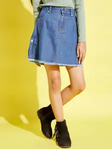 Noh.Voh - SASSAFRAS Kids Girls Blue Solid Pure Cotton A-line Mini Skirt