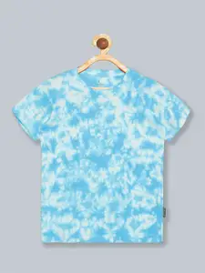KiddoPanti Boys Blue Dyed Extended Sleeves Raw Edge T-shirt