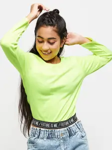 max Girls Fluorescent Green Solid Full Sleeve T-shirt