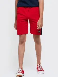 max Boys Red & Black Pure Cotton Shorts
