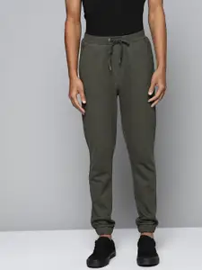 ether Men Olive Green Solid Joggers