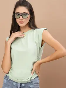 KASSUALLY Women Green Extended Sleeves Cotton Top