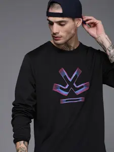 WROGN ACTIVE Men Black Brand Logo Printed Round Neck Sweatshirt