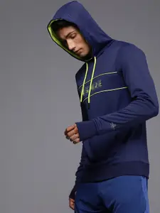 WROGN ACTIVE Men Blue Typography Printed Hooded Sweatshirt