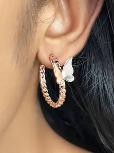 Ayesha Rose Gold-Toned Butterfly Studded Metallic Twisted Open-Hoop Earrings